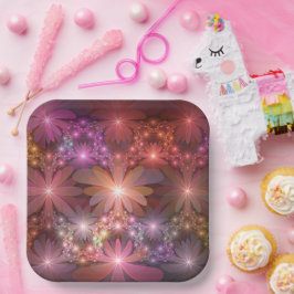 Bed van bloemen kleurrijke, dunne Abstracte fracta Papieren Bordje