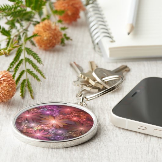 Bed van bloemen kleurrijke, dunne Abstracte fracta Sleutelhanger (Zijkant)