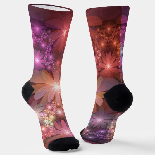 Bed van bloemen kleurrijke, dunne Abstracte fracta Sokken (Gebogen)