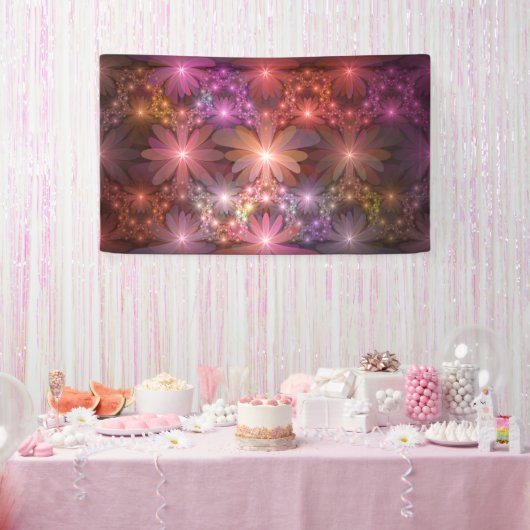 Bed van bloemen kleurrijke, dunne Abstracte fracta Spandoek (Feest)