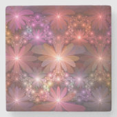 Bed van bloemen kleurrijke, dunne Abstracte fracta Stenen Onderzetter (Voorkant)