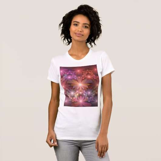 Bed van bloemen kleurrijke, dunne Abstracte fracta T-shirt (Voorkant volledig)