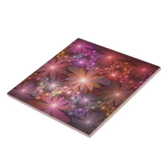 Bed van bloemen kleurrijke, dunne Abstracte fracta Tegeltje (Zijkant)