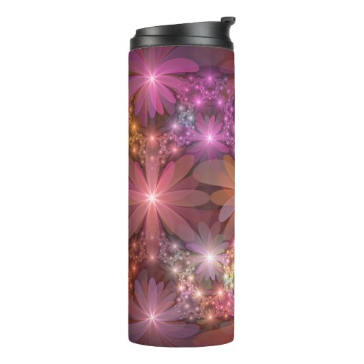Bed van bloemen kleurrijke, dunne Abstracte fracta Thermosbeker (Gedraaid links)