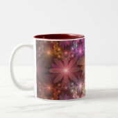 Bed van bloemen kleurrijke, dunne Abstracte fracta Tweekleurige Koffiemok (Links)