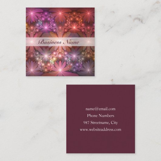 Bed van bloemen kleurrijke, dunne Abstracte fracta Vierkante Visitekaartje (Voorkant / Achterkant)