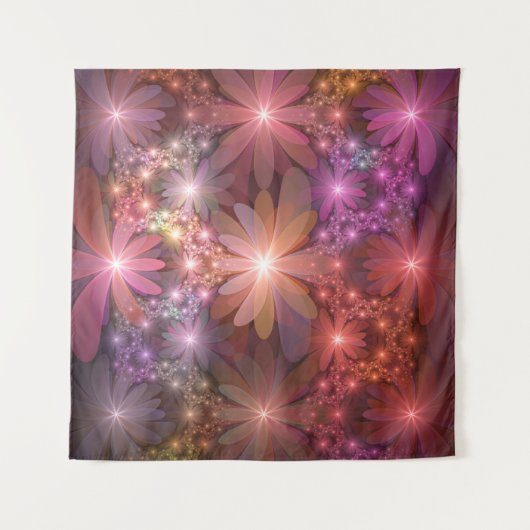 Bed van bloemen kleurrijke, dunne Abstracte fracta Wandkleed (Voorkant (horizontaal))