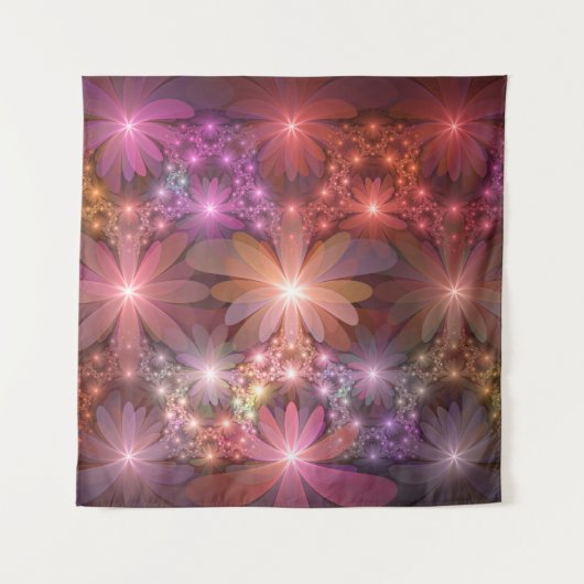 Bed van bloemen kleurrijke, dunne Abstracte fracta Wandkleed (Voorkant)