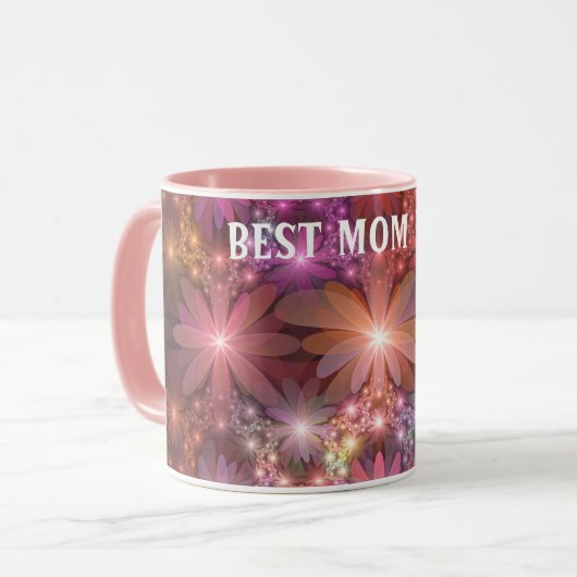 Bed van bloemen Zittig Abstract fractal Art Beste  Mok (Voorkant links)