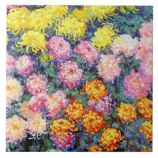 Bed van chrysanten van Monet Tegeltje (Voorkant)