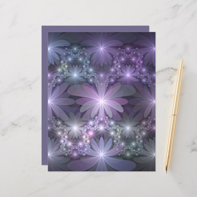 Bed van Flowers Trendy Shiny Abstract Fractal Art (Voorkant / Achterkant in situ)