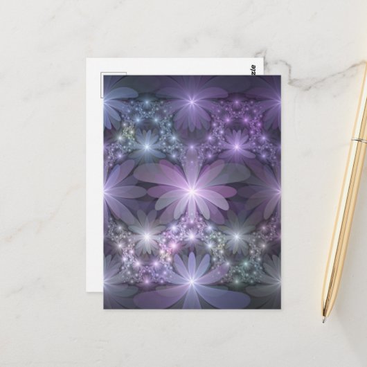 Bed van Flowers Trendy Shiny Abstract Fractal Art Briefkaart (Voorkant / Achterkant in situ)