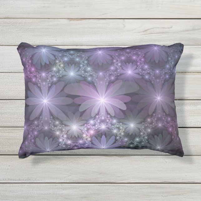 Bed van Flowers Trendy Shiny Abstract Fractal Art Buitenkussen (Voorkant)