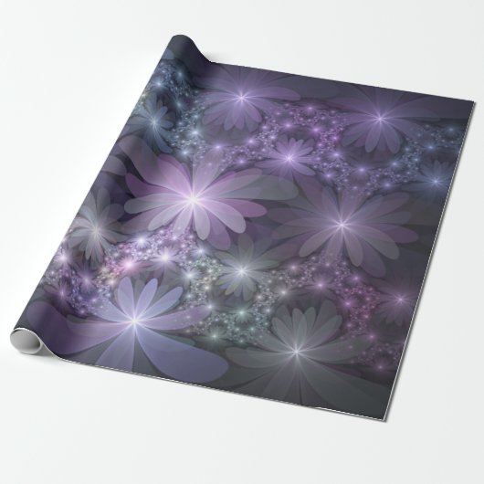 Bed van Flowers Trendy Shiny Abstract Fractal Art Cadeaupapier (Uitgerold)