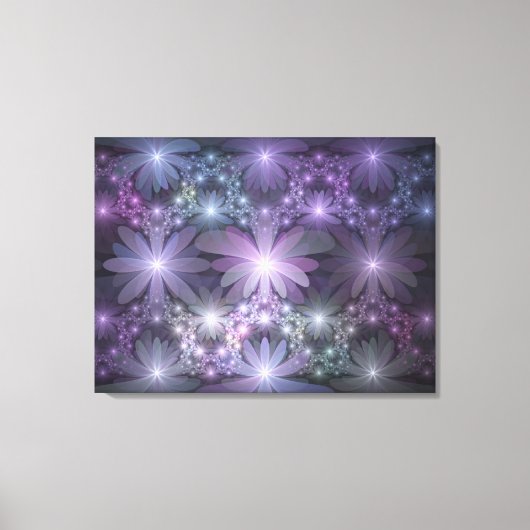 Bed van Flowers Trendy Shiny Abstract Fractal Art Canvas Afdruk (Voorkant)
