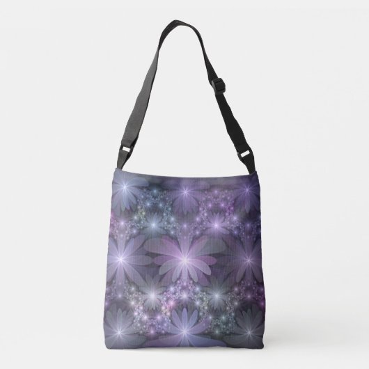 Bed van Flowers Trendy Shiny Abstract Fractal Art Crossbody Tas (Achterkant)