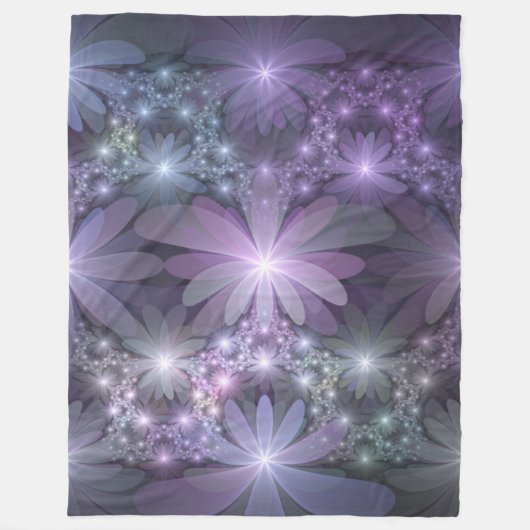 Bed van Flowers Trendy Shiny Abstract Fractal Art Fleece Deken (Voorkant)