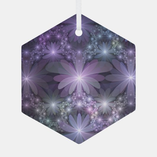 Bed van Flowers Trendy Shiny Abstract Fractal Art Glas Ornament (Achterkant)