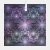 Bed van Flowers Trendy Shiny Abstract Fractal Art Glas Ornament (Achterkant)
