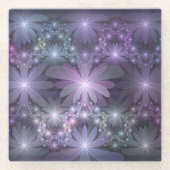 Bed van Flowers Trendy Shiny Abstract Fractal Art Glazen Onderzetter (Voorkant)