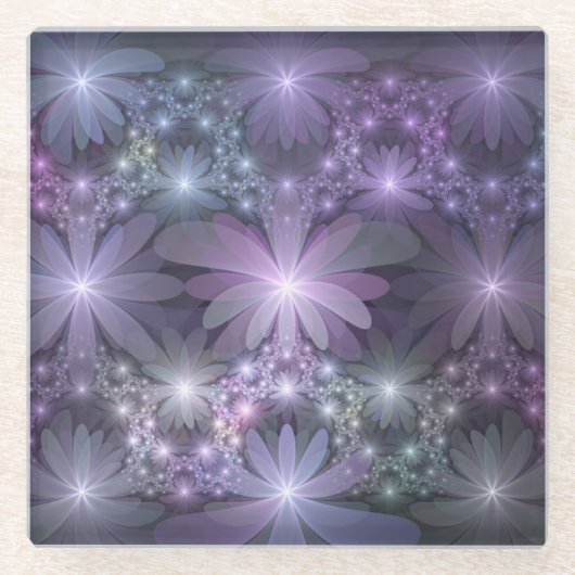 Bed van Flowers Trendy Shiny Abstract Fractal Art Glazen Onderzetter (Voorkant)
