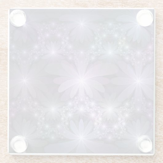 Bed van Flowers Trendy Shiny Abstract Fractal Art Glazen Onderzetter (Achterkant)