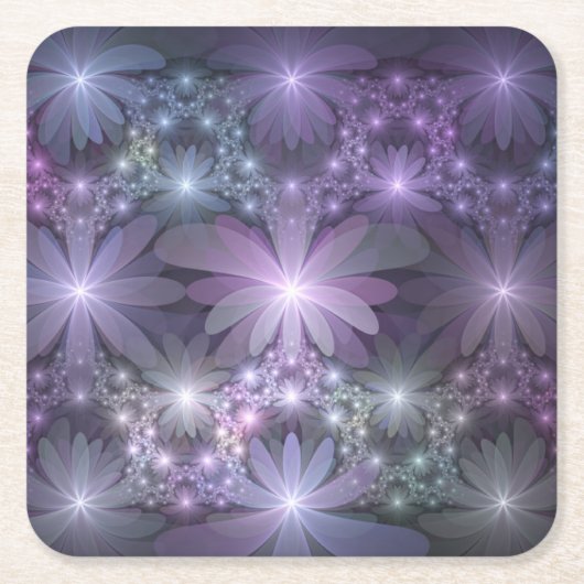 Bed van Flowers Trendy Shiny Abstract Fractal Art Kartonnen Onderzetters (Voorkant)