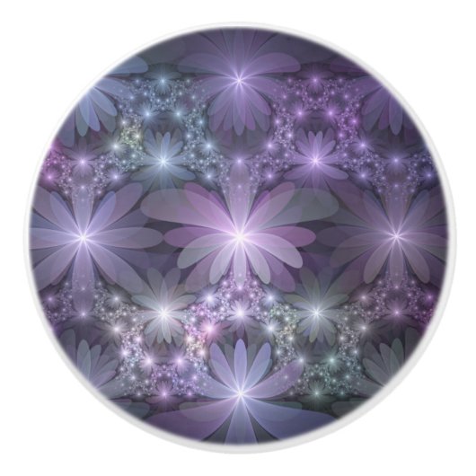 Bed van Flowers Trendy Shiny Abstract Fractal Art Keramische Knop (Voorkant)