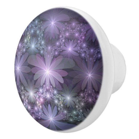 Bed van Flowers Trendy Shiny Abstract Fractal Art Keramische Knop (Rechts)