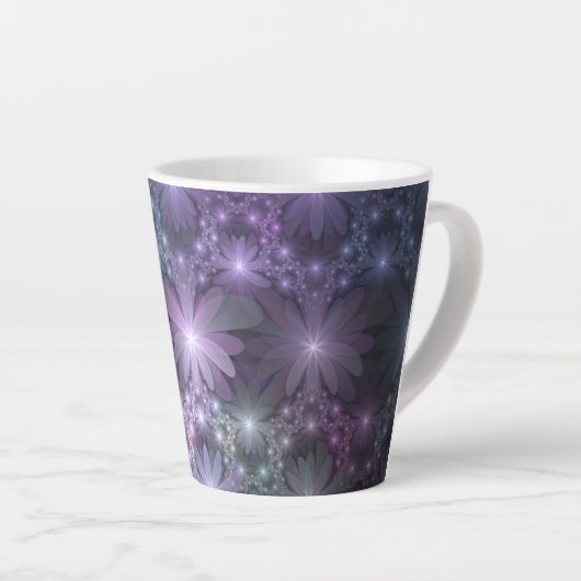 Bed van Flowers Trendy Shiny Abstract Fractal Art Latte Mok (Rechterhoek)