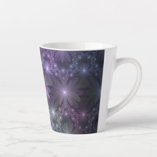 Bed van Flowers Trendy Shiny Abstract Fractal Art Latte Mok (Rechts)