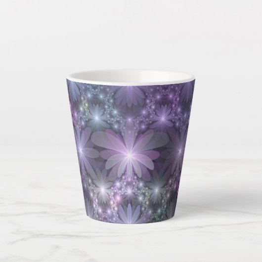 Bed van Flowers Trendy Shiny Abstract Fractal Art Latte Mok (Voorkant)
