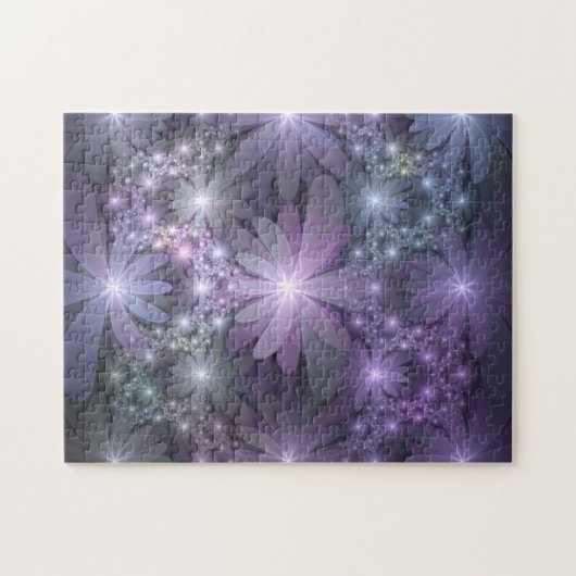 Bed van Flowers Trendy Shiny Abstract Fractal Art Legpuzzel (Horizontaal)