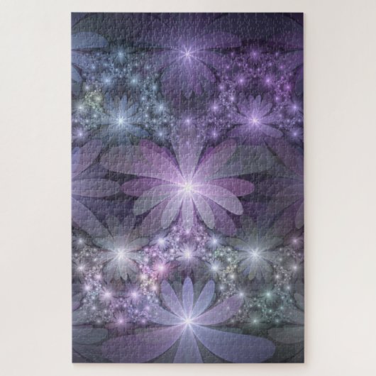 Bed van Flowers Trendy Shiny Abstract Fractal Art Legpuzzel (Verticaal)