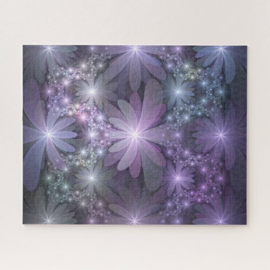 Bed van Flowers Trendy Shiny Abstract Fractal Art Legpuzzel (Horizontaal)