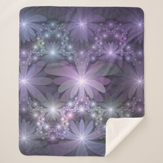 Bed van Flowers Trendy Shiny Abstract Fractal Art Sherpa Deken (Voorkant)