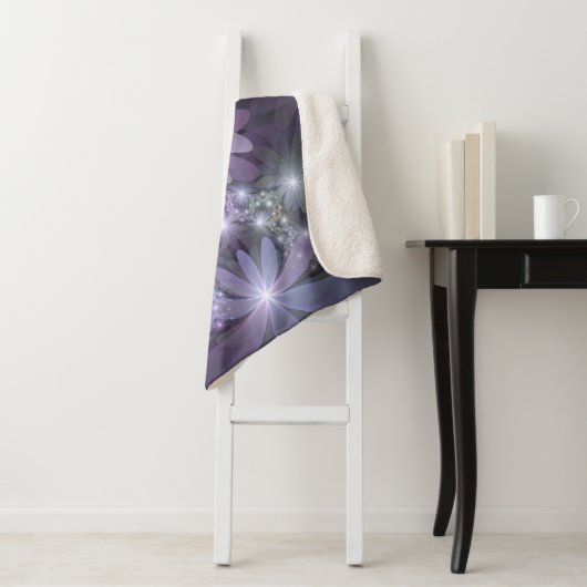 Bed van Flowers Trendy Shiny Abstract Fractal Art Sherpa Deken (In situ)