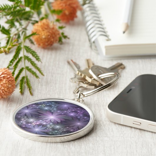 Bed van Flowers Trendy Shiny Abstract Fractal Art Sleutelhanger (Zijkant)