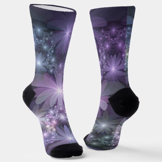 Bed van Flowers Trendy Shiny Abstract Fractal Art Sokken (Gebogen)