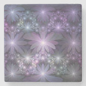 Bed van Flowers Trendy Shiny Abstract Fractal Art Stenen Onderzetter (Voorkant)