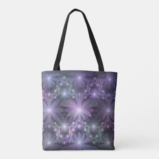 Bed van Flowers Trendy Shiny Abstract Fractal Art Tote Bag (Achterkant)