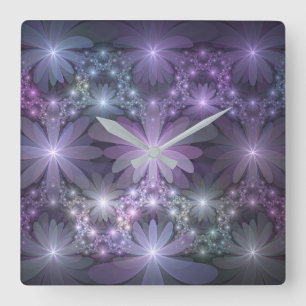 Bed van Flowers Trendy Shiny Abstract Fractal Art Vierkante Klok