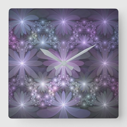 Bed van Flowers Trendy Shiny Abstract Fractal Art Vierkante Klok (Voorkant)