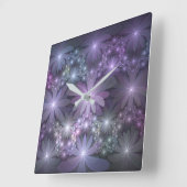 Bed van Flowers Trendy Shiny Abstract Fractal Art Vierkante Klok (Hoek)