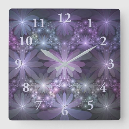 Bed van Flowers Trendy Shiny Abstract Fractal Art Vierkante Klok (Voorkant)