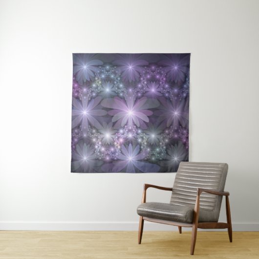 Bed van Flowers Trendy Shiny Abstract Fractal Art Wandkleed (In situ)