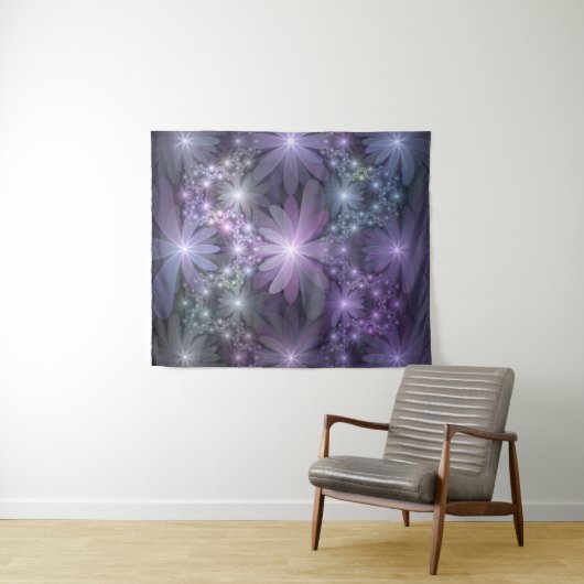 Bed van Flowers Trendy Shiny Abstract Fractal Art Wandkleed (In Situ (horizontaal))