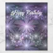 Bed van Flowers Trendy Shiny Abstract Fractal Art Wijn Etiket (Enkel label)