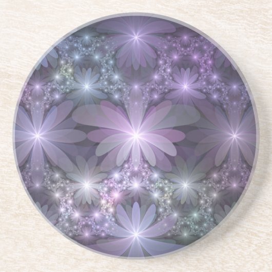 Bed van Flowers Trendy Shiny Abstract Fractal Art Zandsteen Onderzetter (Voorkant)