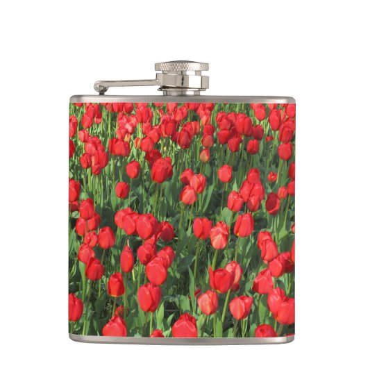 Bed van rode tulpen 02 heupfles (Voorkant)